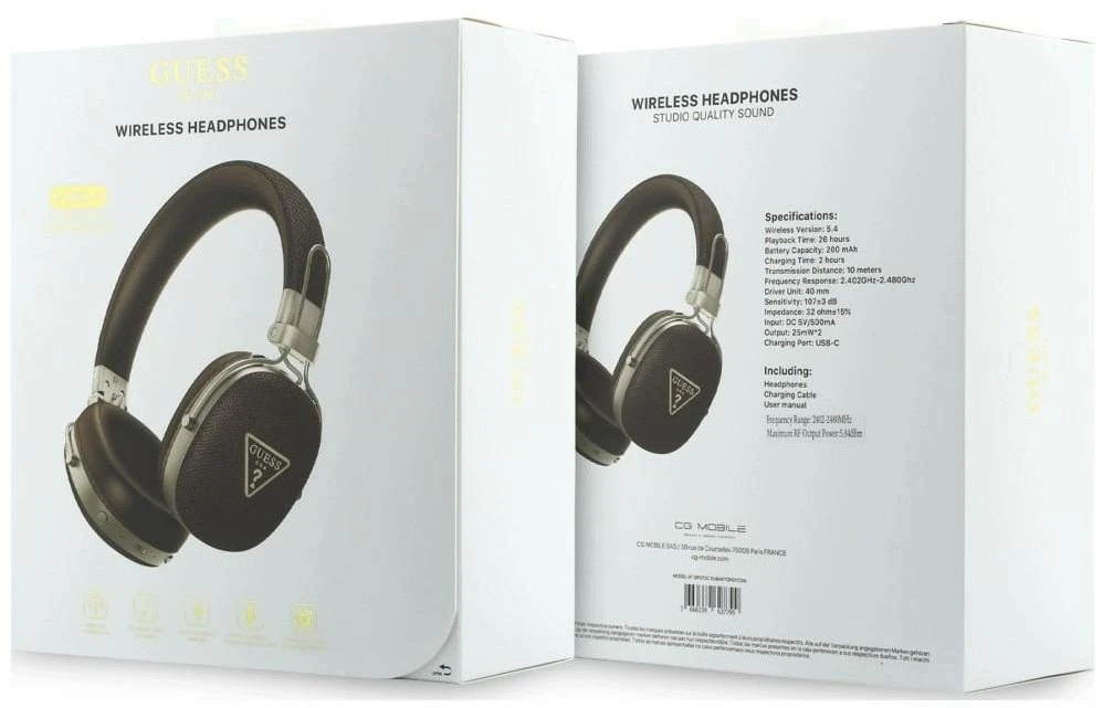 „Guess“ „Bluetooth“ ausinės su ENC, „Metal Grained Triangle Logo“, rudos spalvos