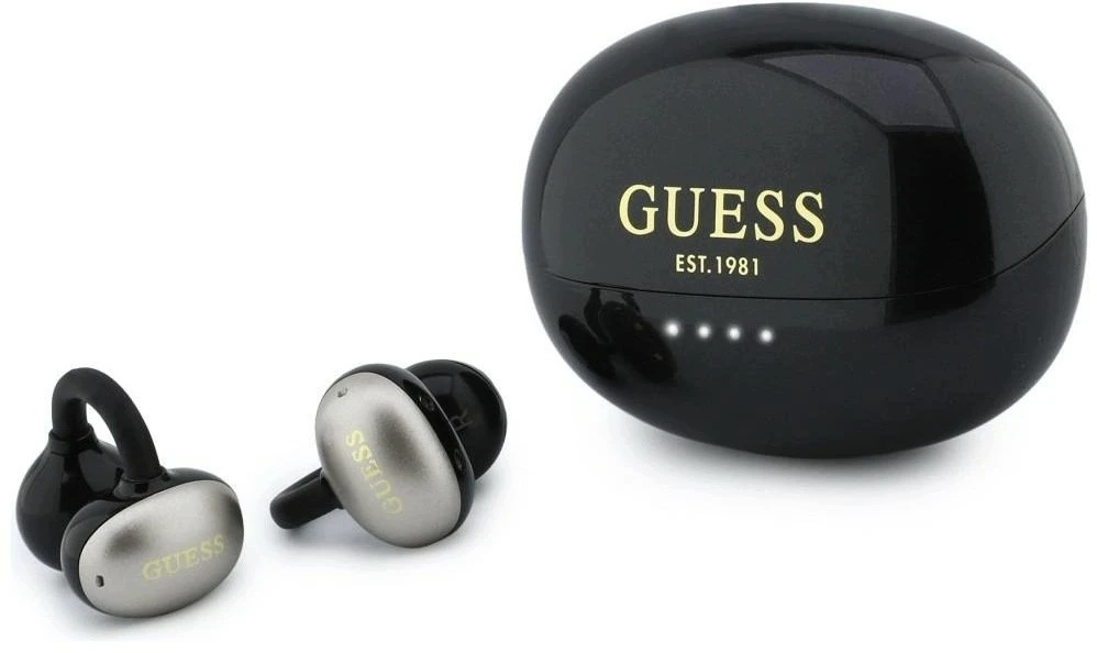 Guess Metallic Finish Classic Logo OWS belaidės ausinės juodos spalvos