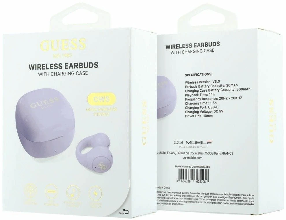 Guess Mini Classic Logo OWS belaidės ausinės violetinės spalvos