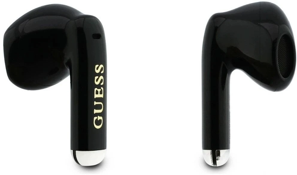 Guess Auksinė Line Glossy Classic Logo TWS belaidės ausinės juodos spalvos