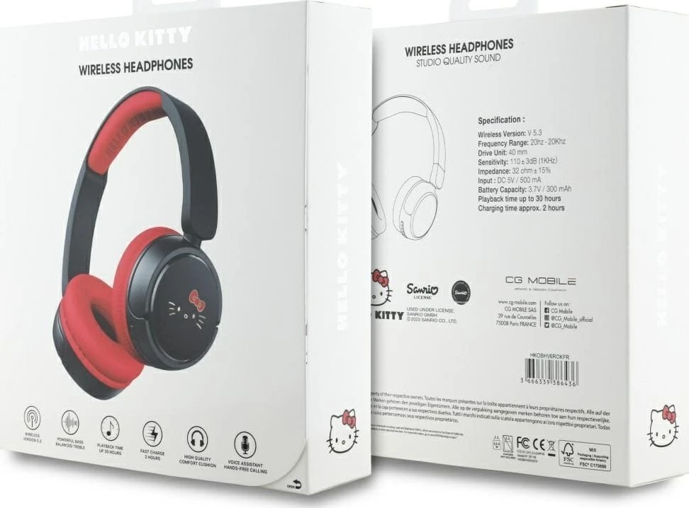 Hello Kitty Face Logo Bluetooth Ausinės raudonos spalvos