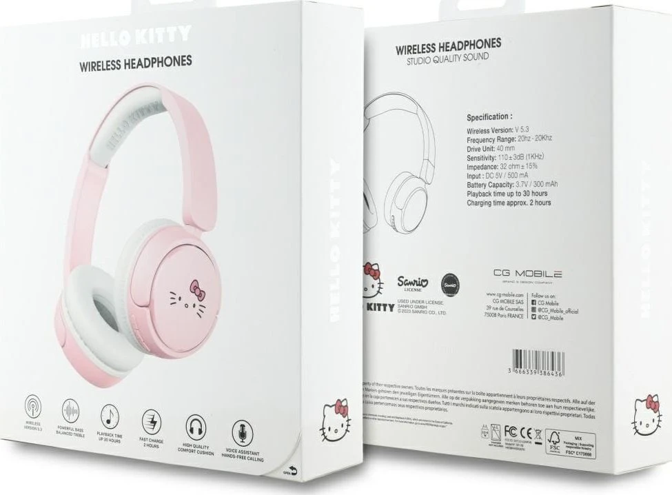 Hello Kitty Face Logo Bluetooth Ausinės rožinės spalvos