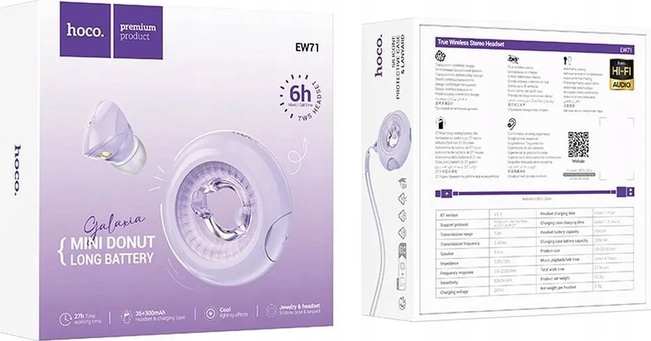 Belaidės ausinės Hoco TWS EW71 violetinė