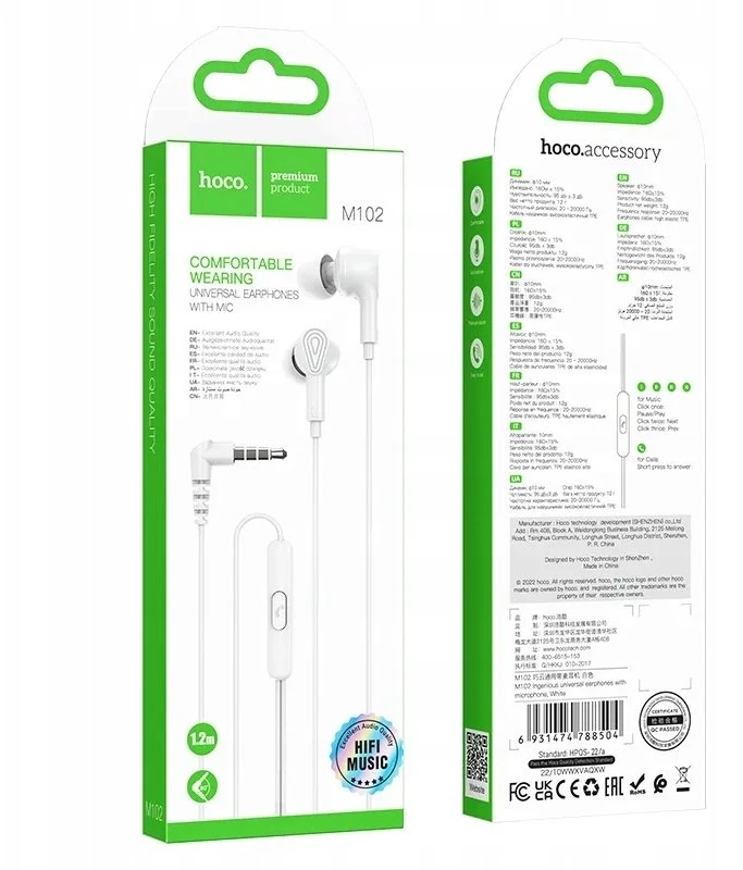 Wire ausinės Jack 3,5 mm Hoco M102 baltas