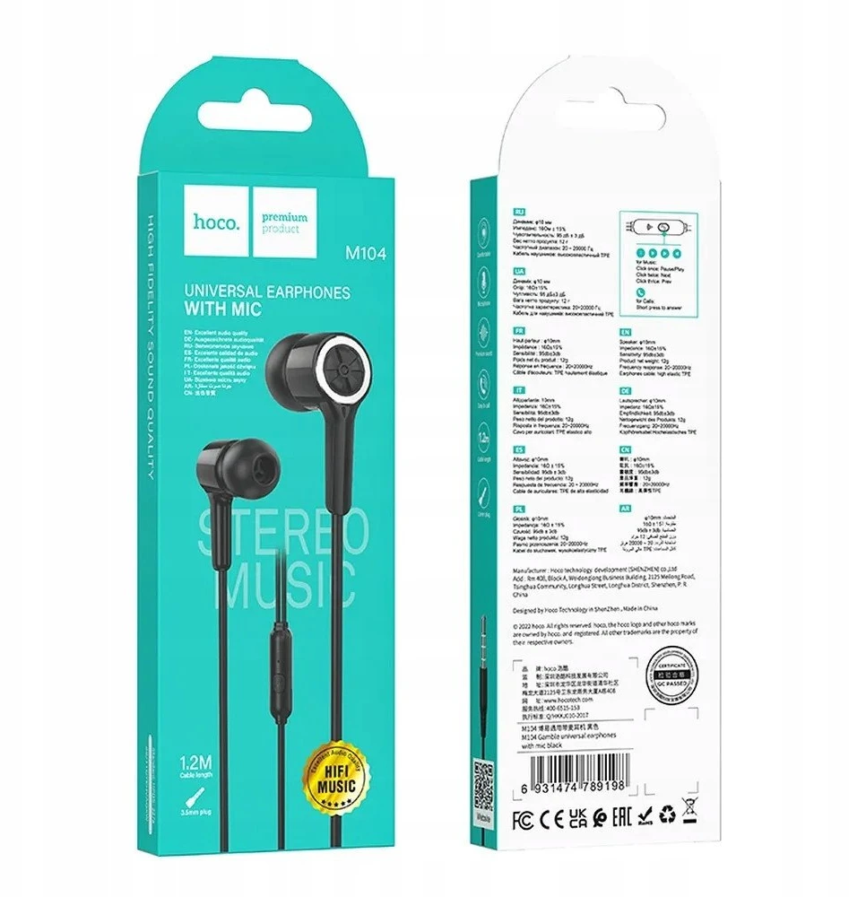 Wire ausinės Jack 3,5 mm Hoco M104 juodas