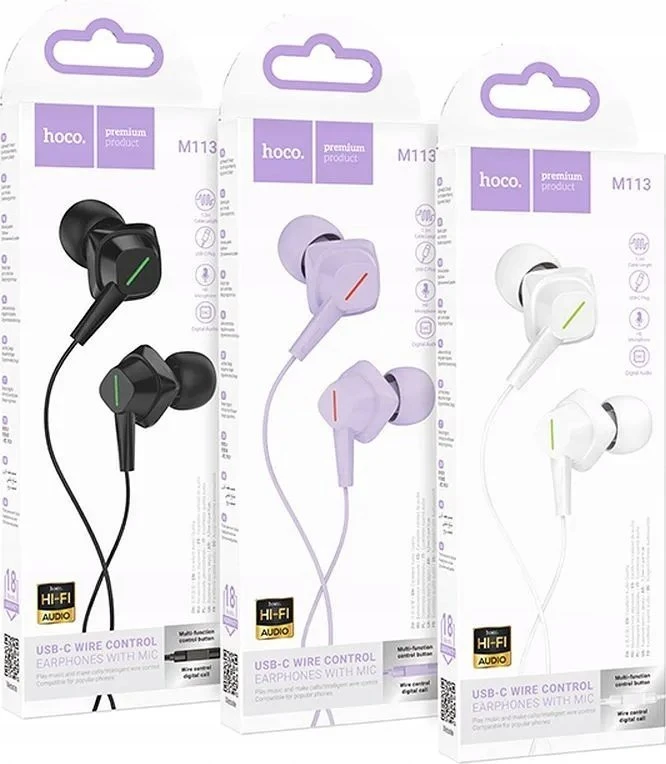 HOCO wire ausinės Lightning su mikrofonu M113 violetinė