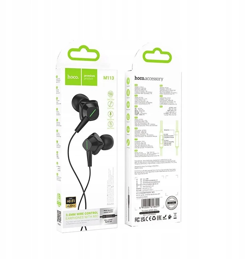 HOCO wire ausinės Lightning su mikrofonu M113 juodas