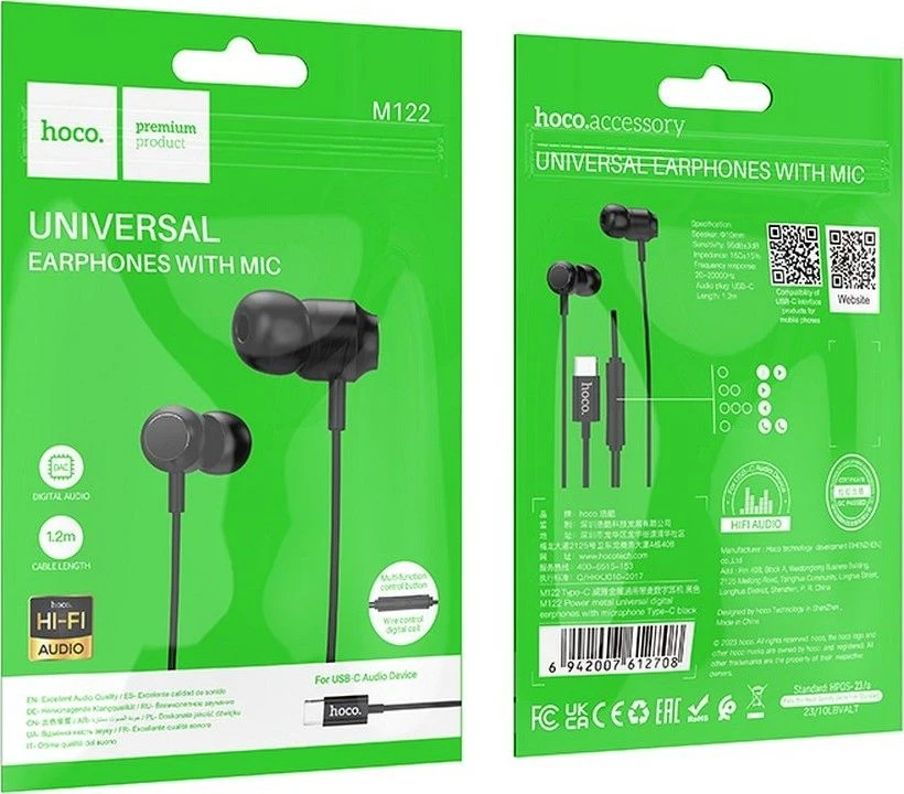 Wire ausinės USB C Hoco M122 juodas