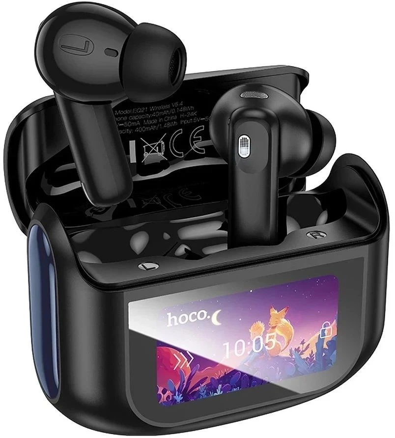 HOCO belaidės ausinės bluetooth su touch screen TWS ANC + ENC EQ21 midnight juodos spalvos