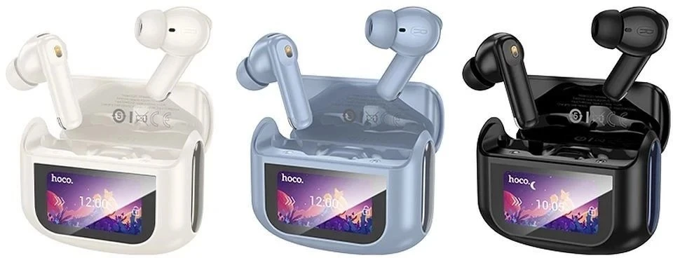 HOCO belaidės ausinės bluetooth su touch screen TWS ANC + ENC EQ21 midnight juodos spalvos