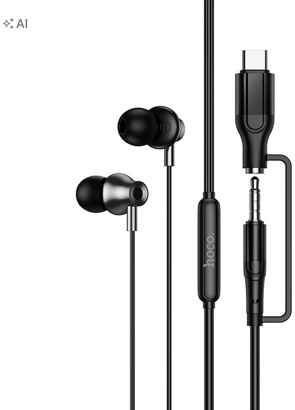 su laidu ausinės su mikrofonu Jack 3,5 mm/ USB C Hoco M119A juodas