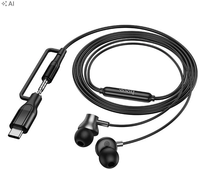su laidu ausinės su mikrofonu Jack 3,5 mm/ USB C Hoco M119A juodas