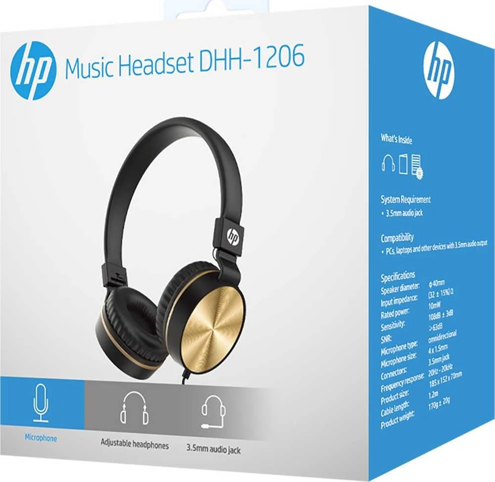 HP DHH-1206 ausinės su auksine detale pakuotėje