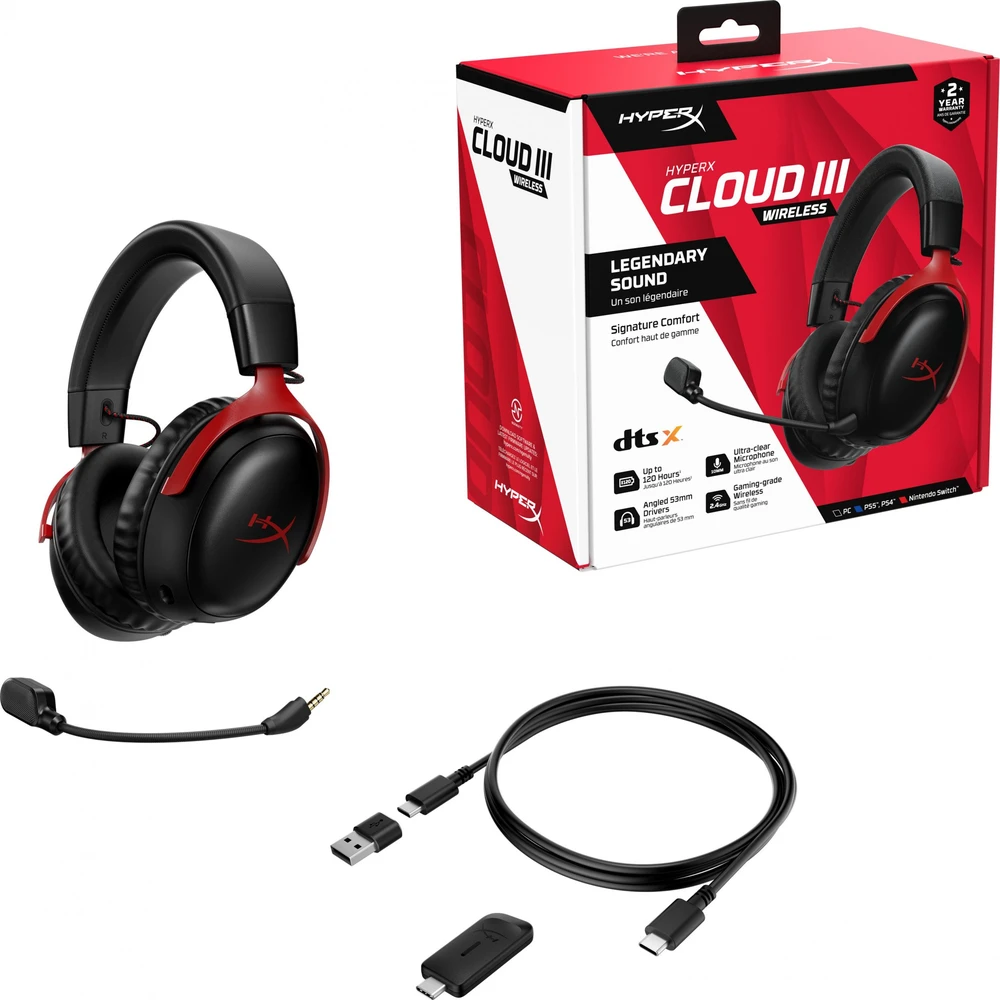 HP HyperX Cloud III belaidės žaidimų ausinės su mikrofonu