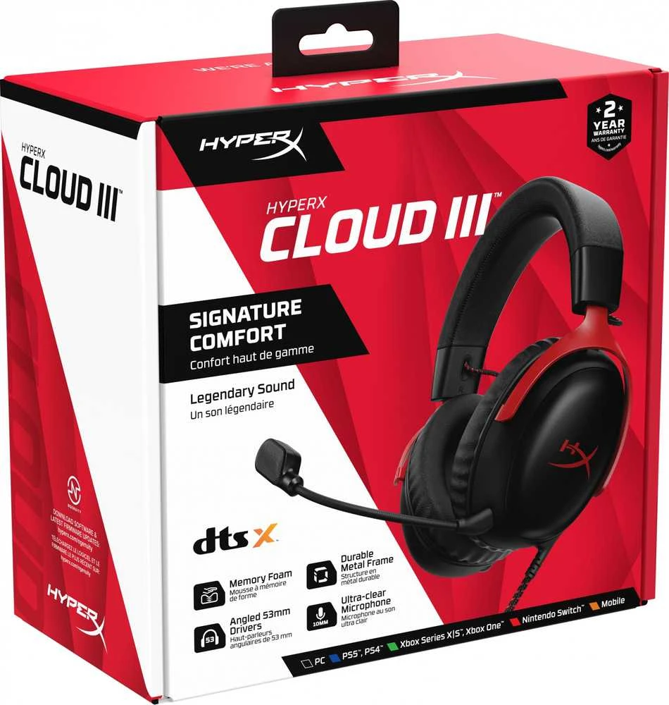 HyperX Cloud III žaidimų ausinės, Juodai raudonos