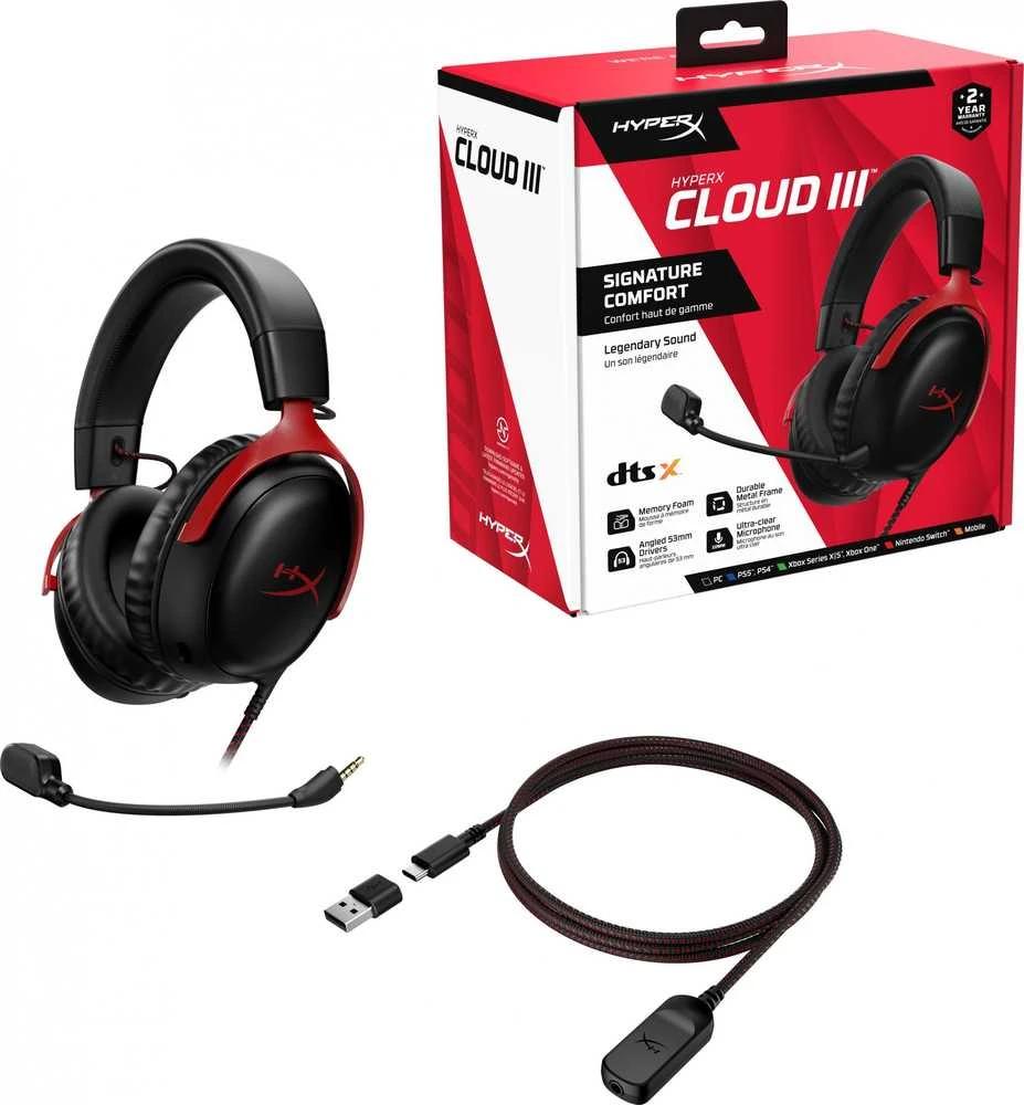 HyperX Cloud III žaidimų ausinės, Juodai raudonos