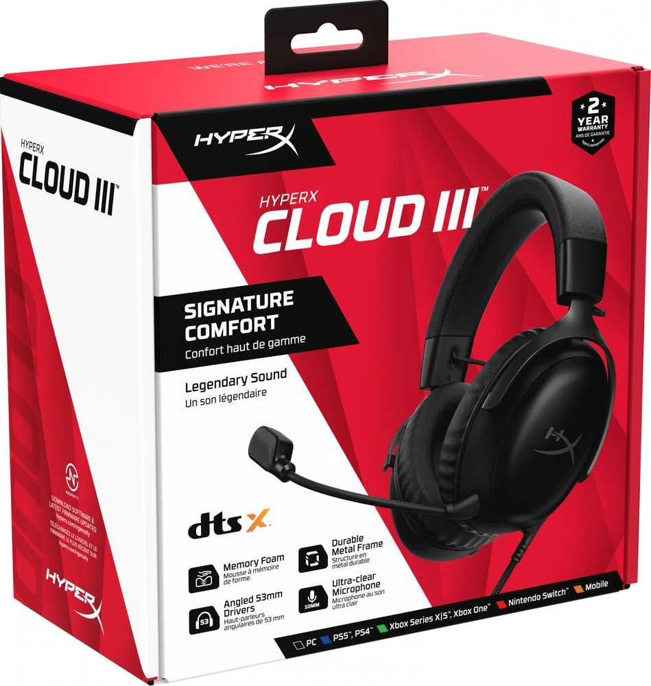 HyperX Cloud III žaidimų ausinės, Juodos