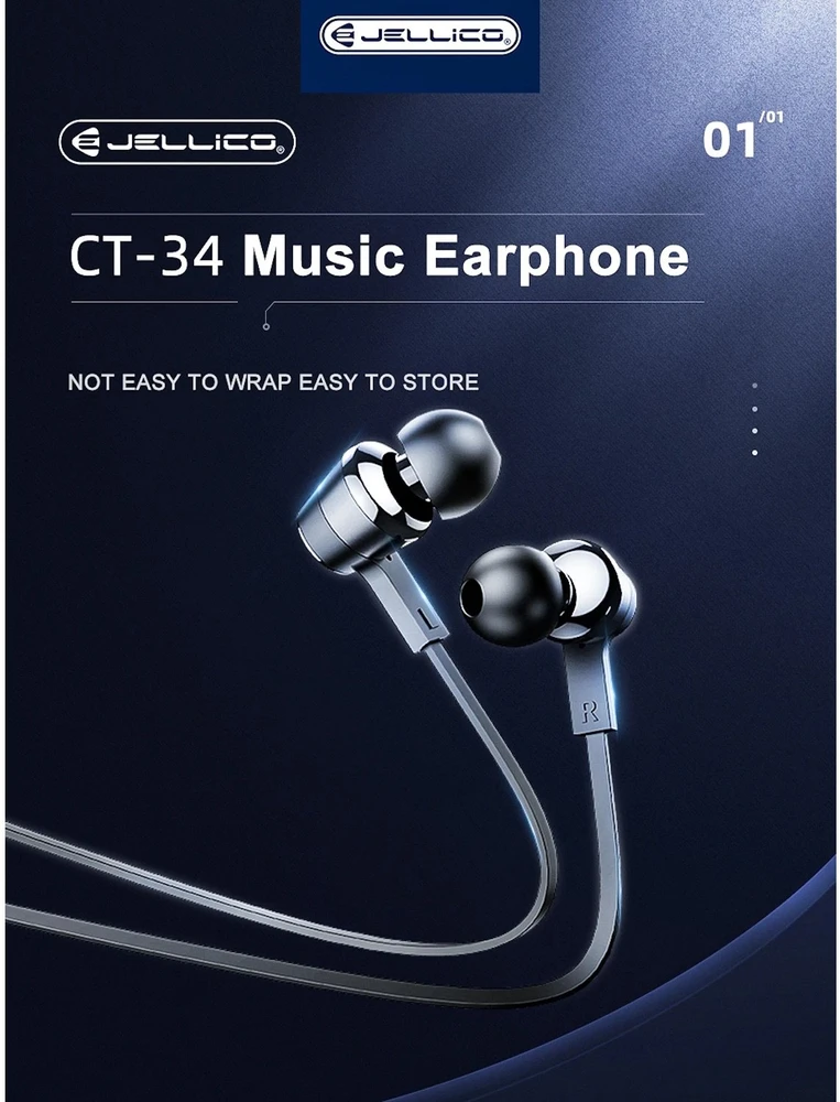 Ausinės Jellico CT-34 Universālas In-Ear Austiņas ar 3.5mm un Mikrofona / Pults 1.2m Kabeli Melnas