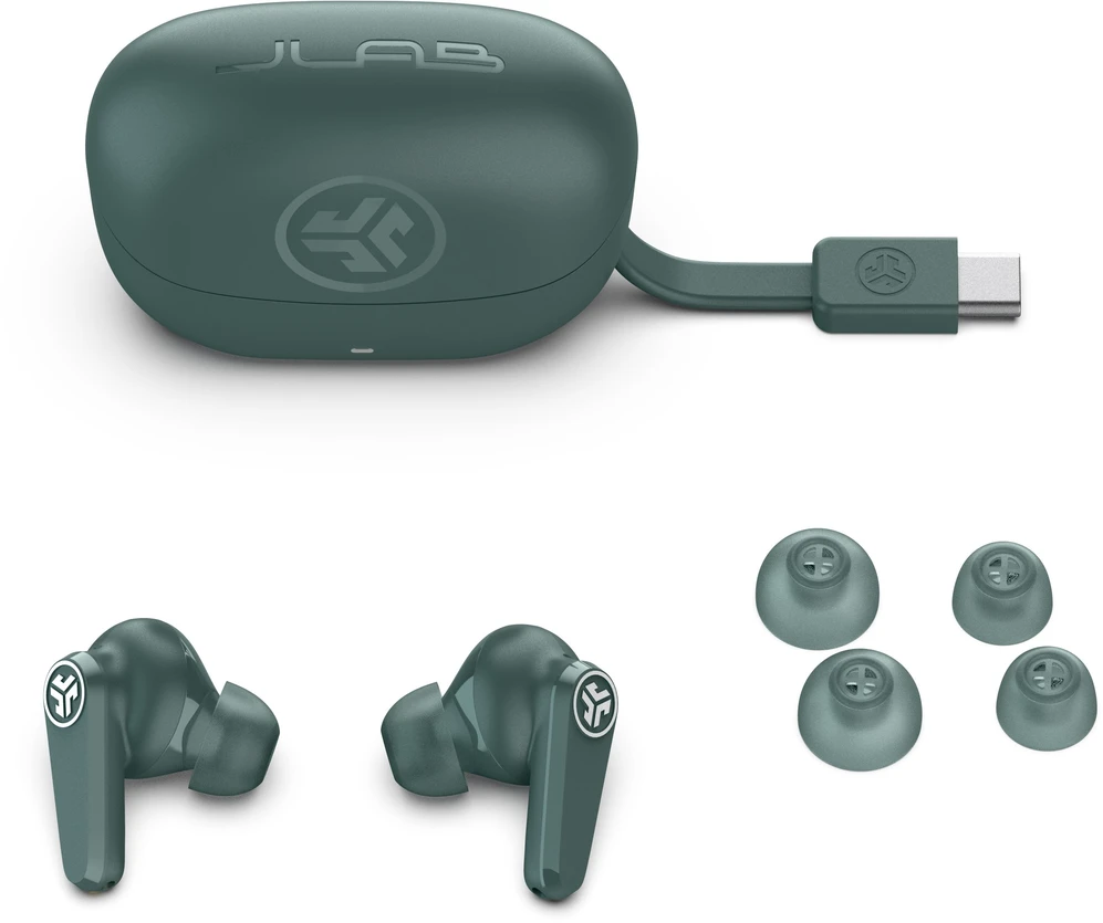 JLab Go Pods žalia ausinių komplektas su įkrovimo dėklu