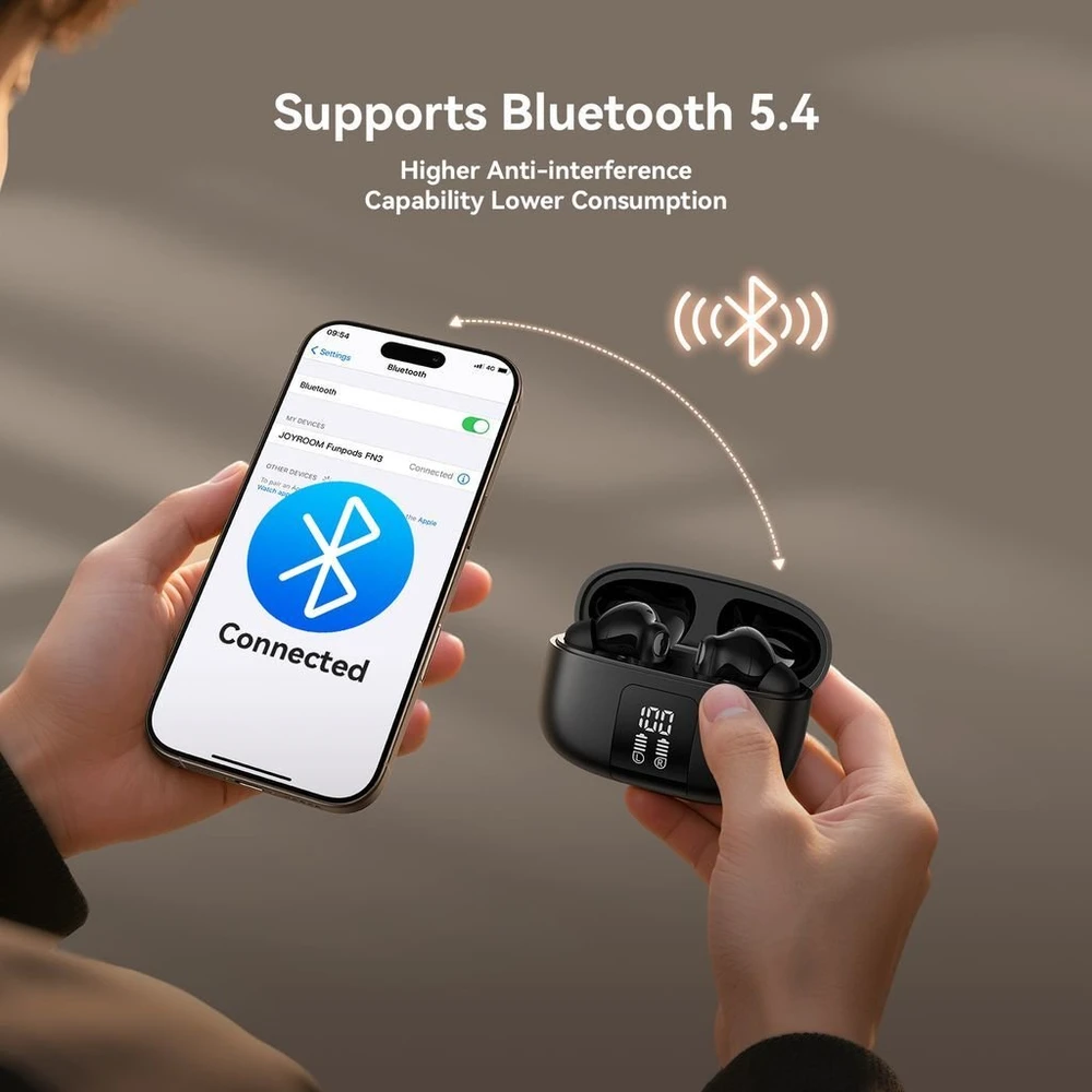 Ausinės Joyroom Earphone Funpods Bluetooth True Belaidės BT 5.4 ,TWS, Juodas (JR-FN3)