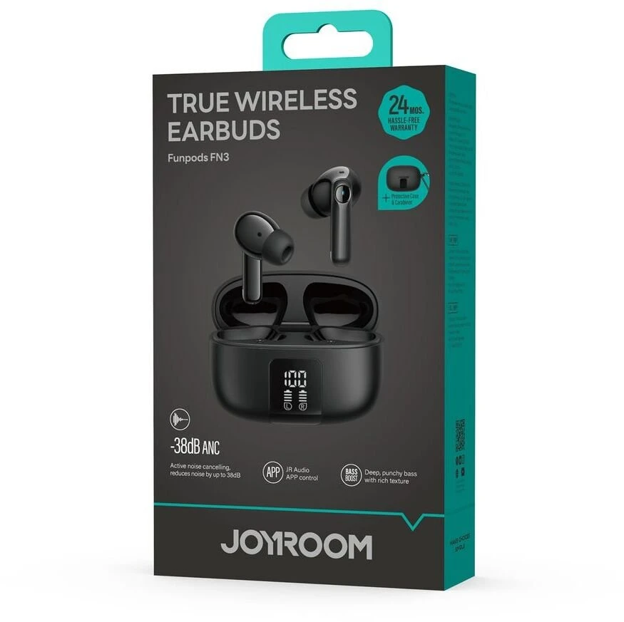 Ausinės Joyroom Earphone Funpods Bluetooth True Belaidės BT 5.4 ,TWS, Juodas (JR-FN3)