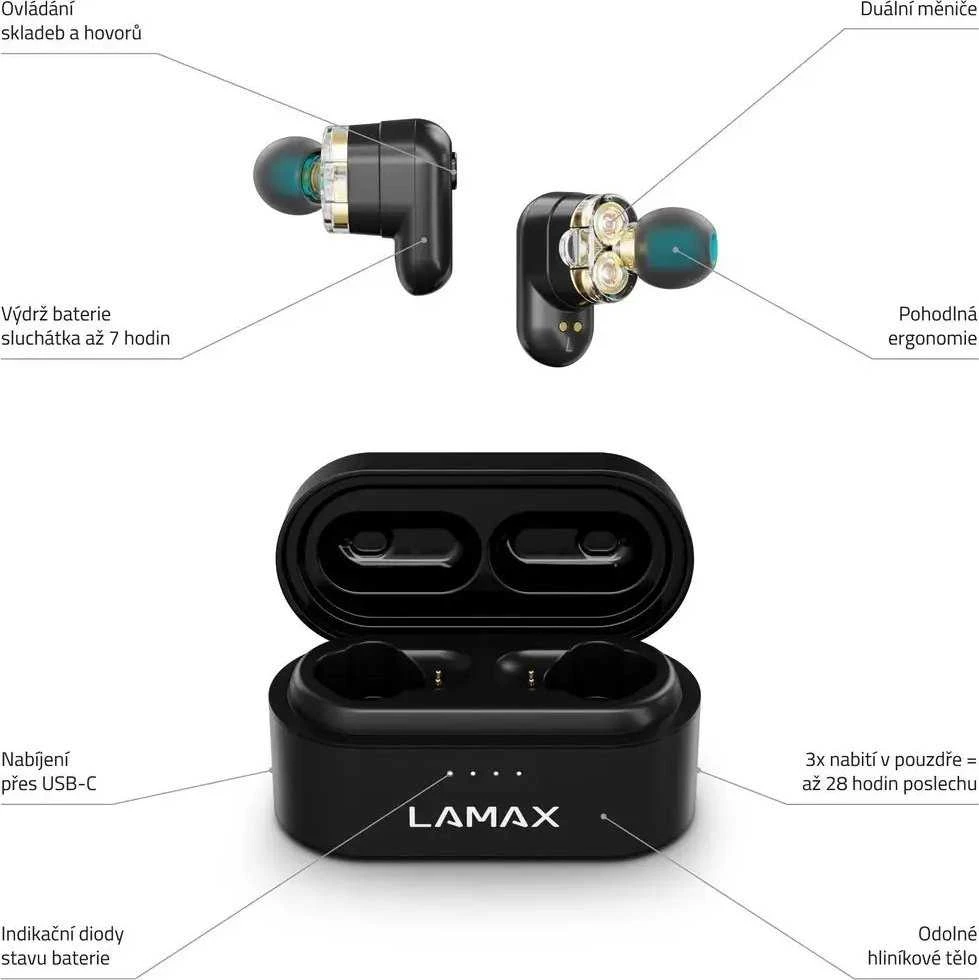 LAMAX Duals1 įdedamos ausinės – juodos