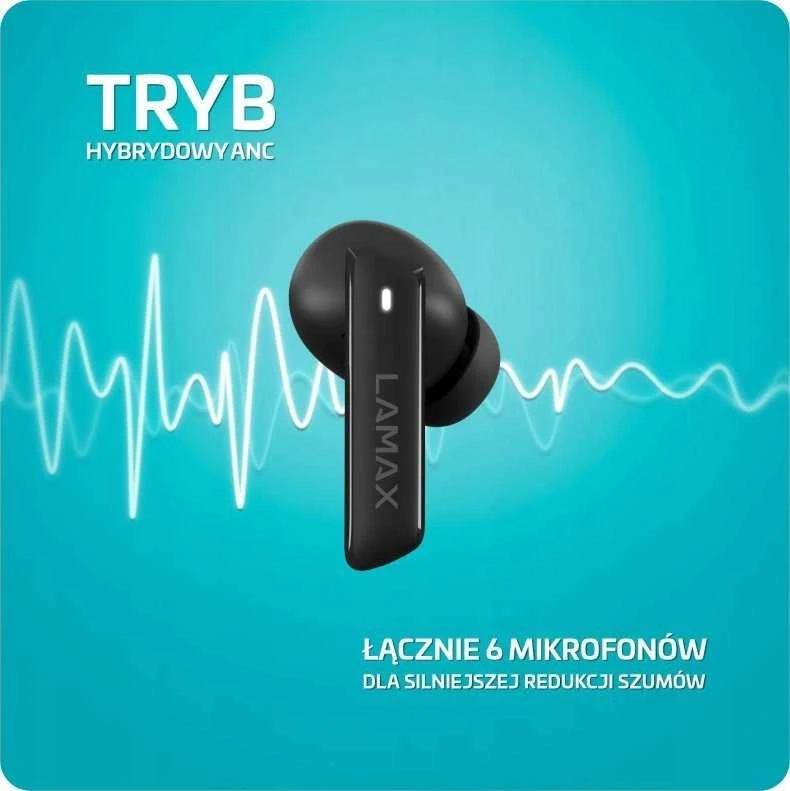 Ausinės Lamax Clips1 ANC Laisvų rankų įranga Bevielis Įkišamos į ausį Skambučiai / muzika C tipo USB Bluetooth Juoda
