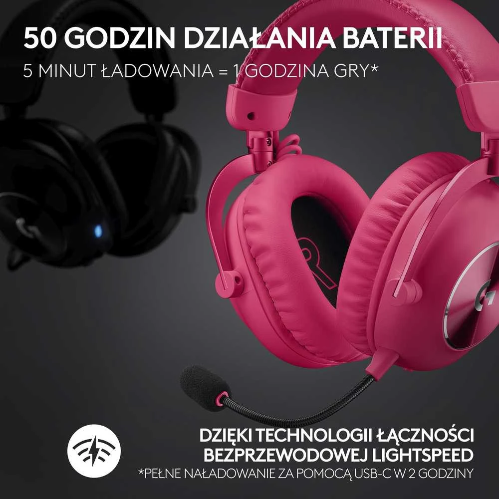 Logitech G Pro X 2 Lightspeed belaidės ausinės žaidimams, Rožinės spalvos
