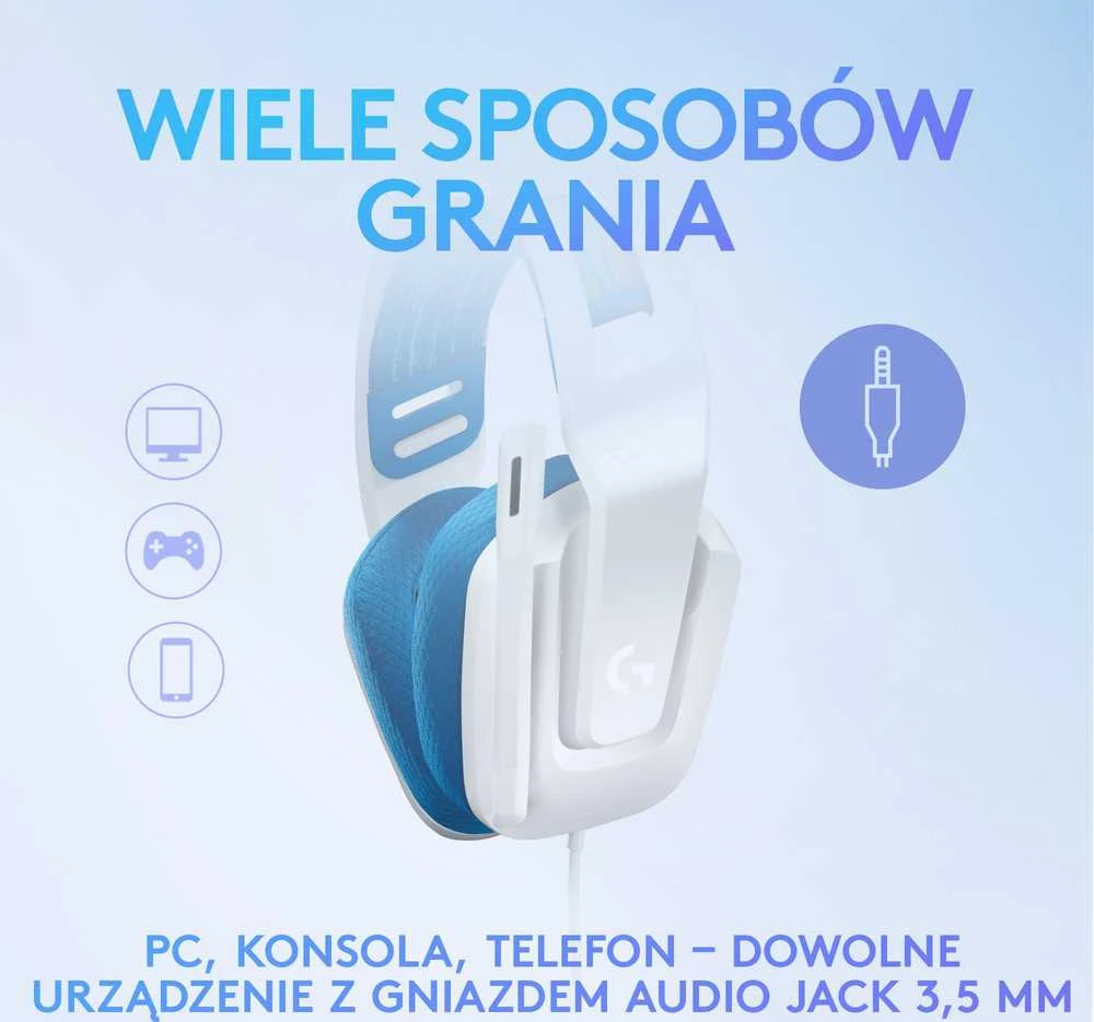 Laidinės žaidimų ausinės Logitech G335, baltos spalvos
