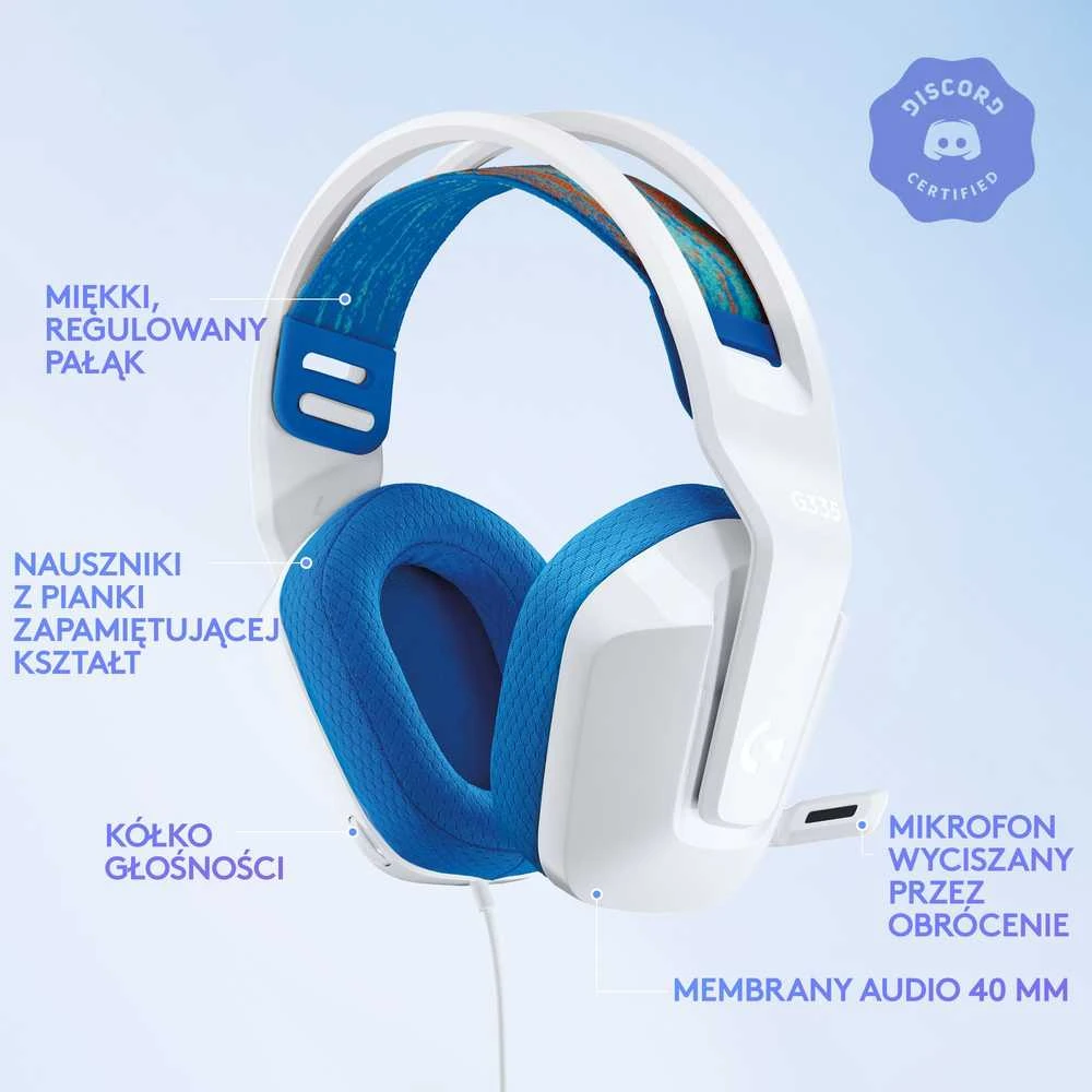 Laidinės žaidimų ausinės Logitech G335, baltos spalvos