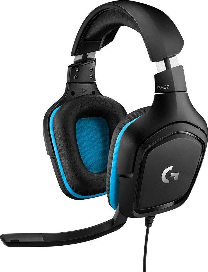 Logitech G432 ausinės su mėlynais paminkštinimais