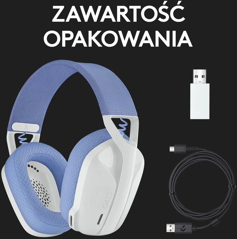 Žaidimų ausinės Logitech G435 Lightspeed, baltos/alyvų spalvos