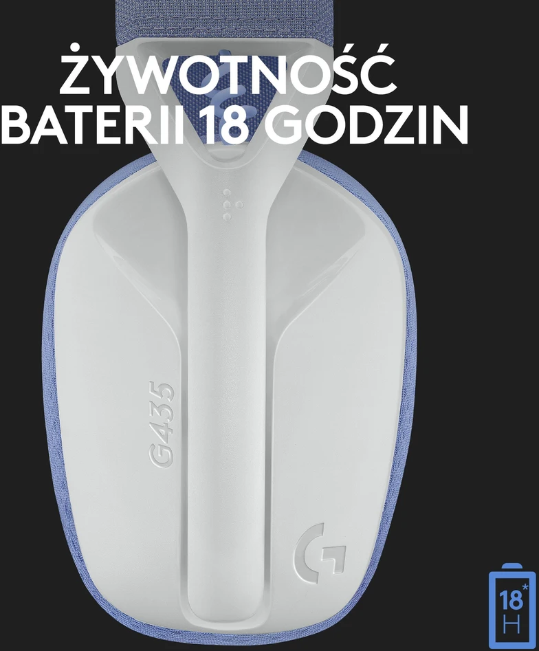 Žaidimų ausinės Logitech G435 Lightspeed, baltos/alyvų spalvos