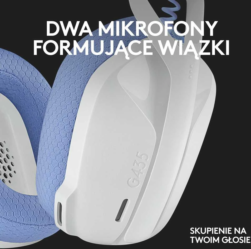 Žaidimų ausinės Logitech G435 Lightspeed, baltos/alyvų spalvos