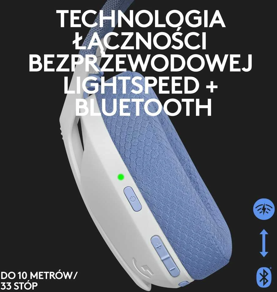 Žaidimų ausinės Logitech G435 Lightspeed, baltos/alyvų spalvos