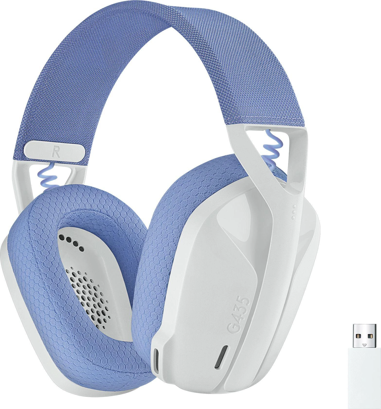 Žaidimų ausinės Logitech G435 Lightspeed, baltos/alyvų spalvos
