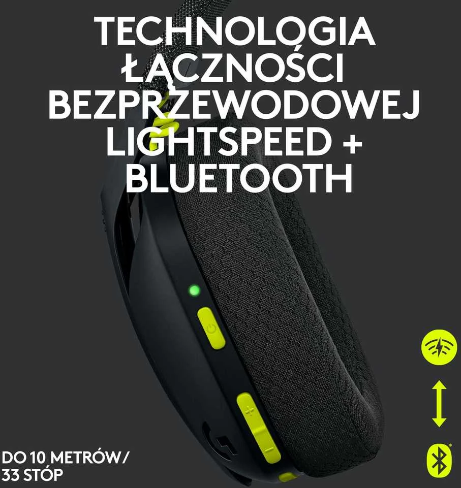 Žaidimų ausinės Logitech G435 Lightspeed, juodos/neoninės geltonos spalvos