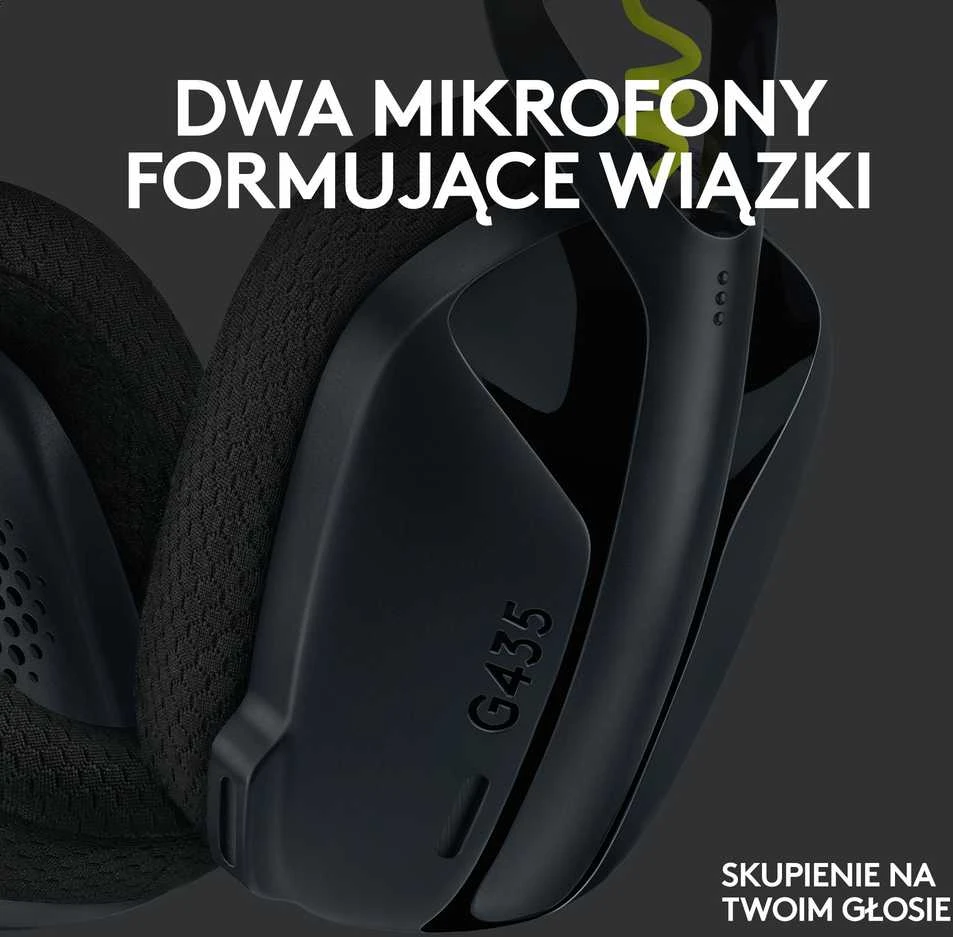 Žaidimų ausinės Logitech G435 Lightspeed, juodos/neoninės geltonos spalvos