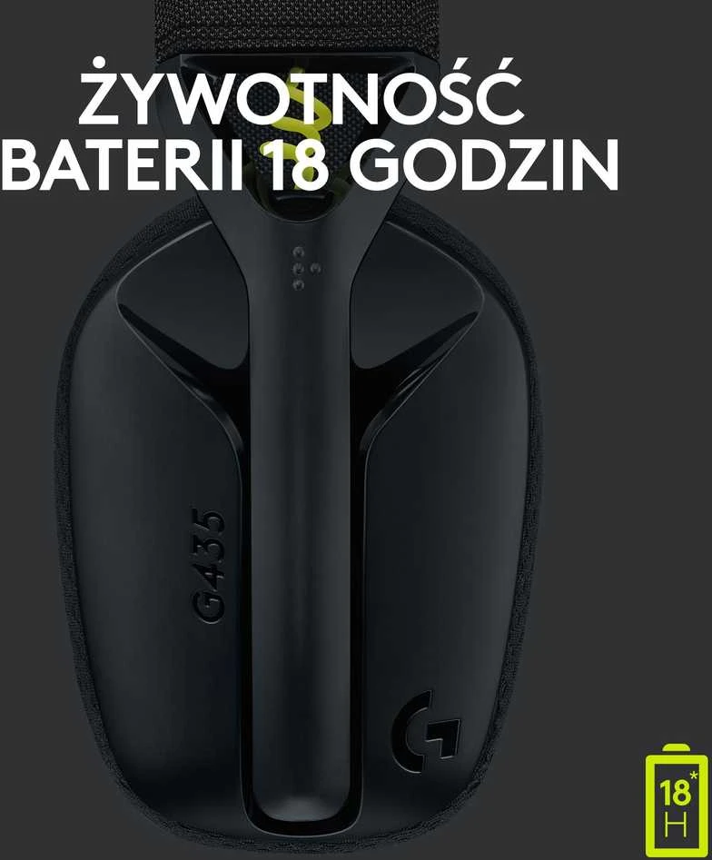 Žaidimų ausinės Logitech G435 Lightspeed, juodos/neoninės geltonos spalvos