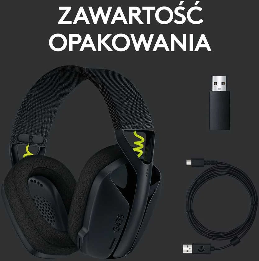 Žaidimų ausinės Logitech G435 Lightspeed, juodos/neoninės geltonos spalvos