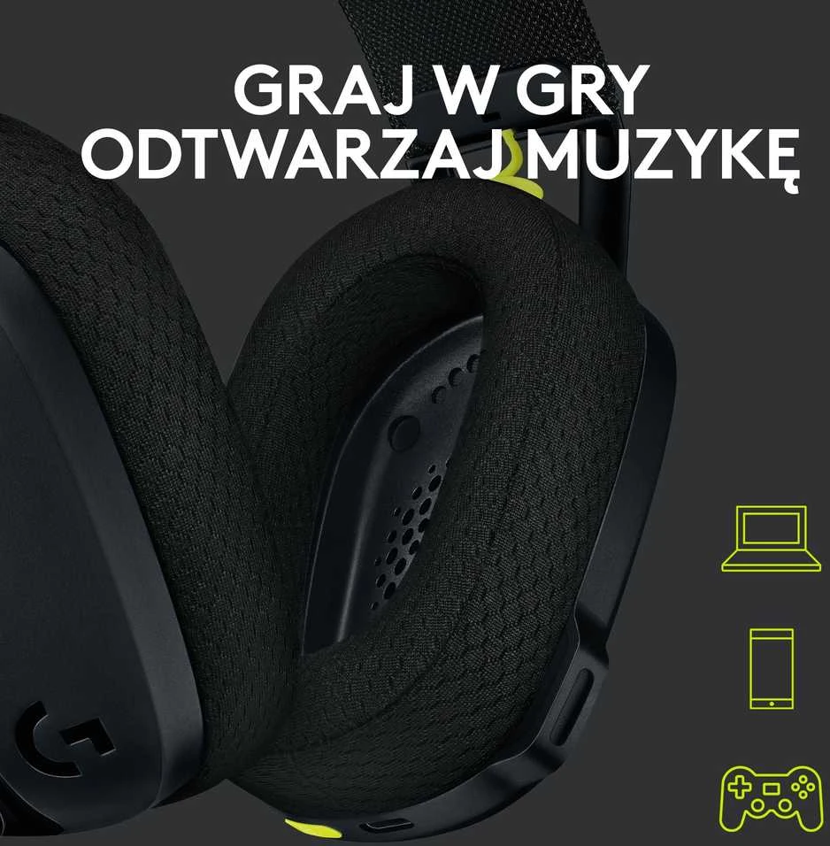 Žaidimų ausinės Logitech G435 Lightspeed, juodos/neoninės geltonos spalvos