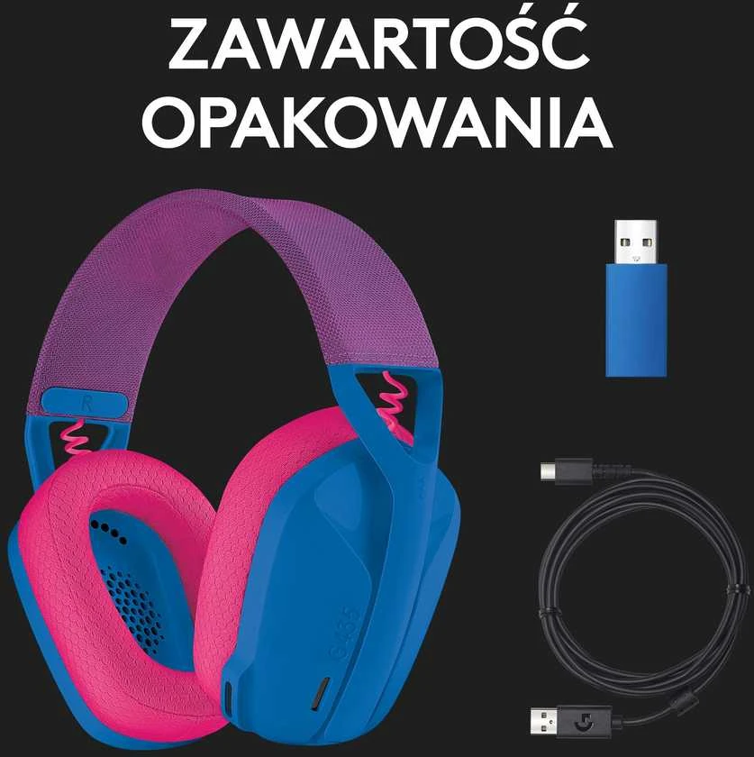 Žaidimų ausinės Logitech G435 Lightspeed, mėlynos/rožinės spalvos