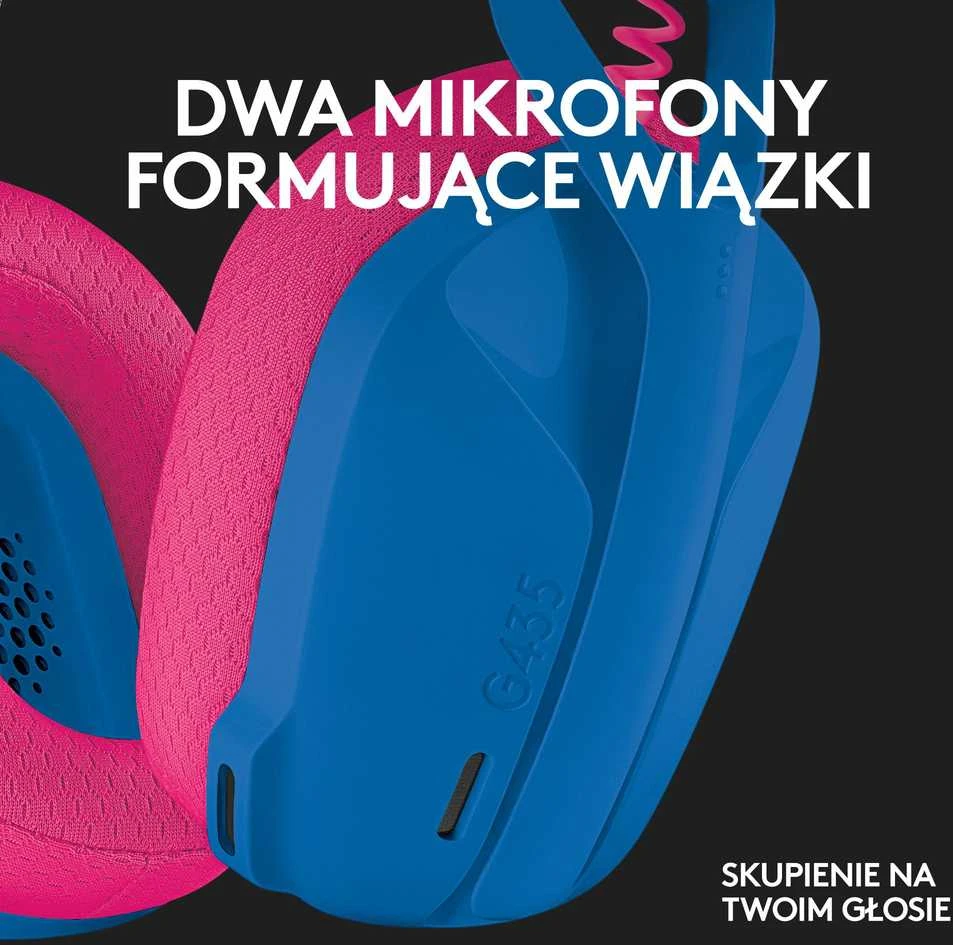 Žaidimų ausinės Logitech G435 Lightspeed, mėlynos/rožinės spalvos