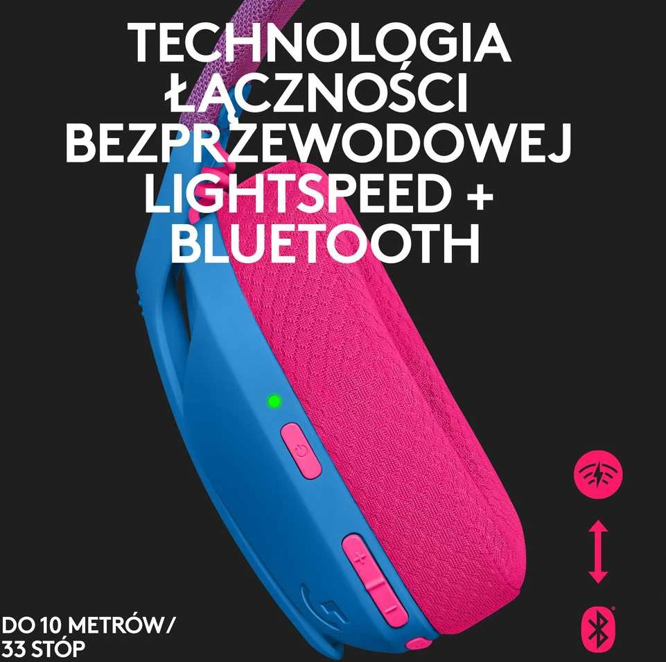 Žaidimų ausinės Logitech G435 Lightspeed, mėlynos/rožinės spalvos