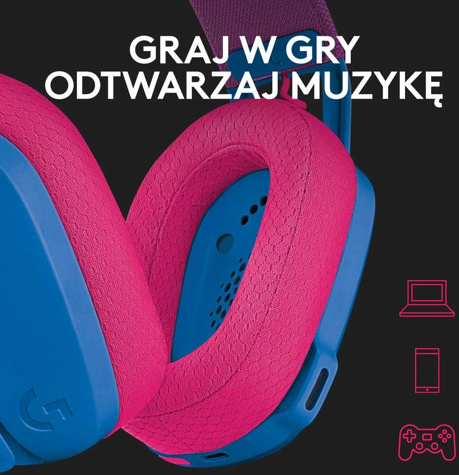 Žaidimų ausinės Logitech G435 Lightspeed, mėlynos/rožinės spalvos