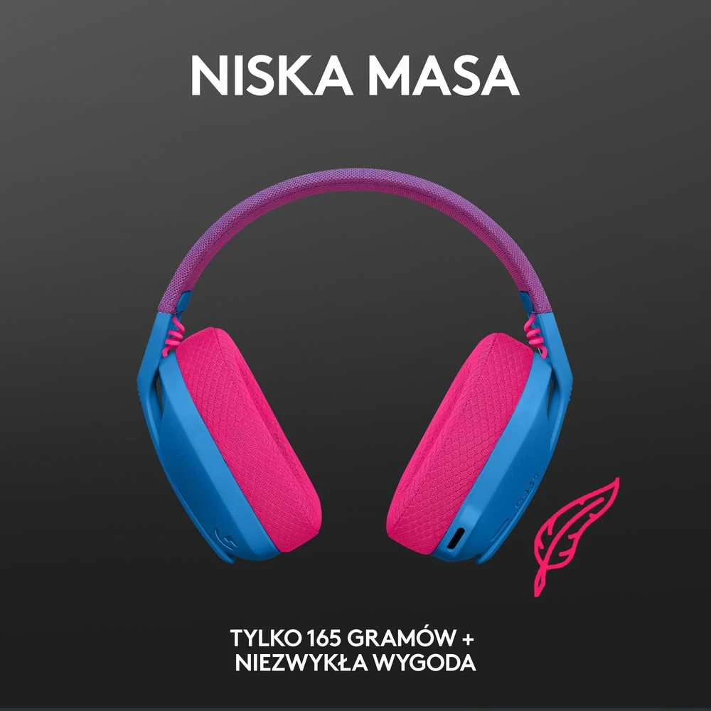 Žaidimų ausinės Logitech G435 Lightspeed, mėlynos/rožinės spalvos