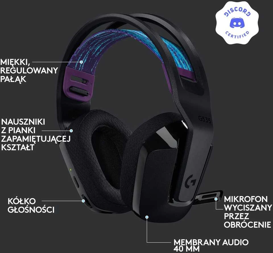 Logitech G535 Lightspeed belaidės ausinės žaidimams, Juodos spalvos