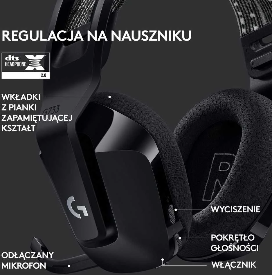 Belaidės ausinės Logitech G733 Lightspeed, Juodos spalvos