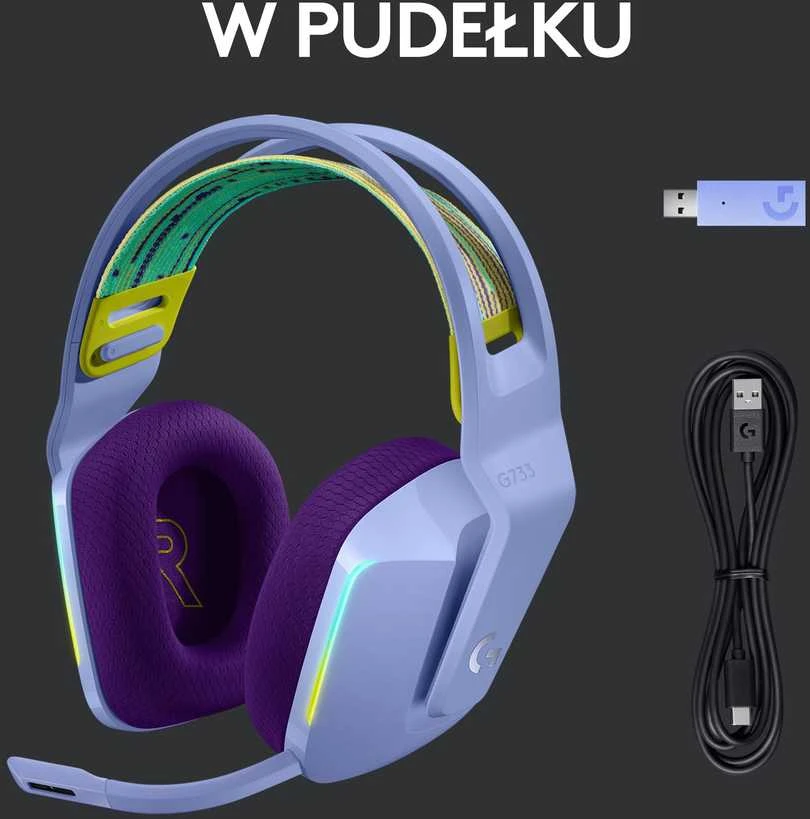 Belaidės ausinės Logitech G733, LIGHTSPEED, Violetinės spalvos