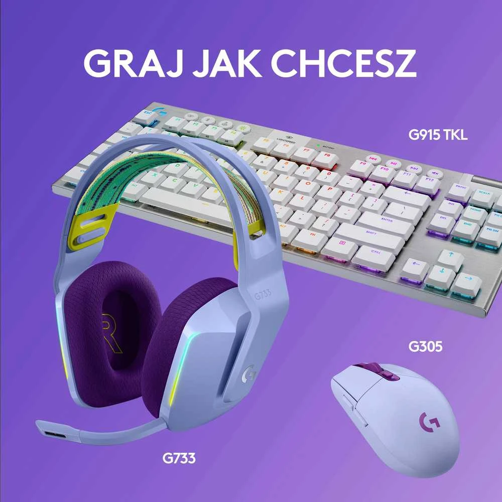 Belaidės ausinės Logitech G733, LIGHTSPEED, Violetinės spalvos